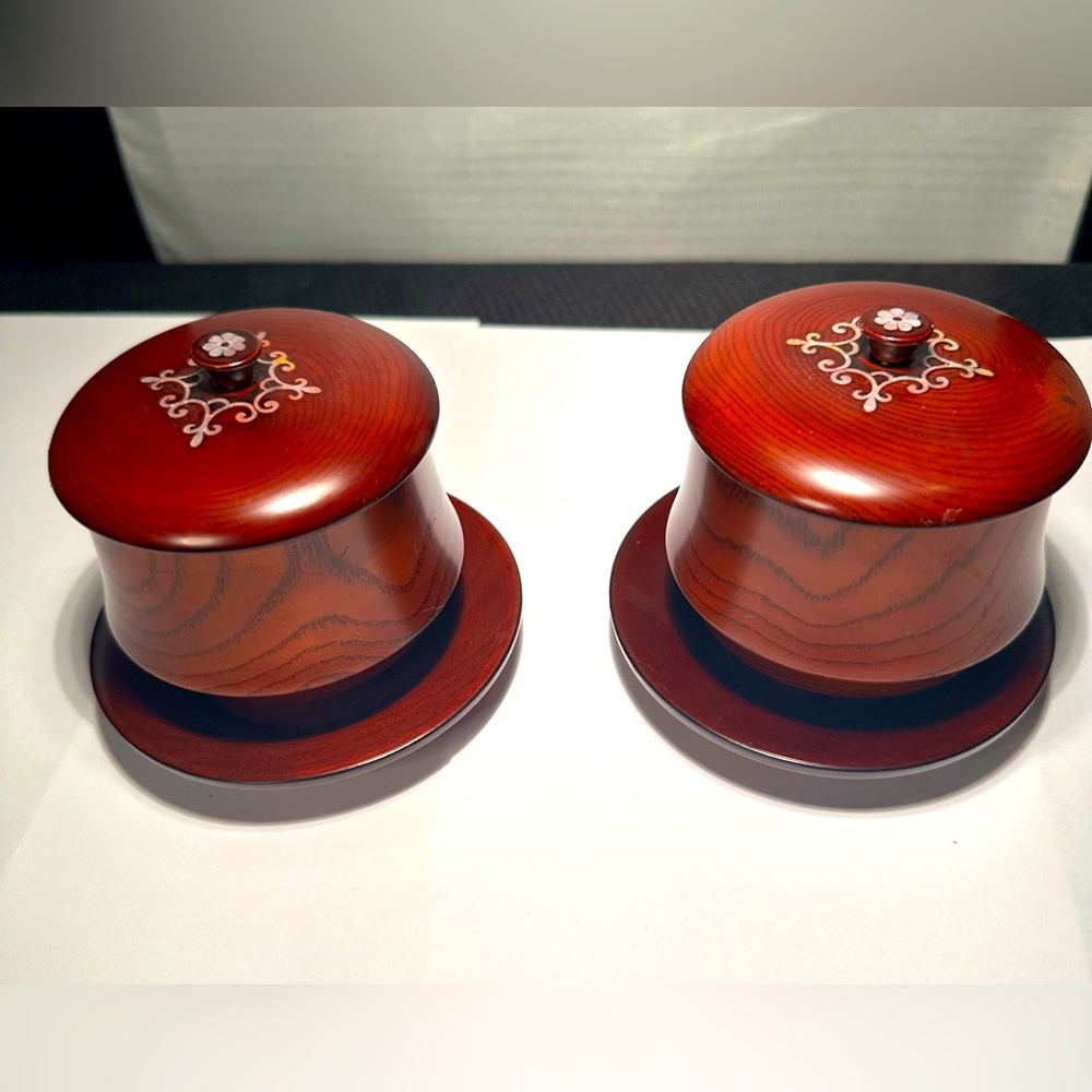 Vintage Japanese lacquerware, Shell Inlay Boxes With Trays